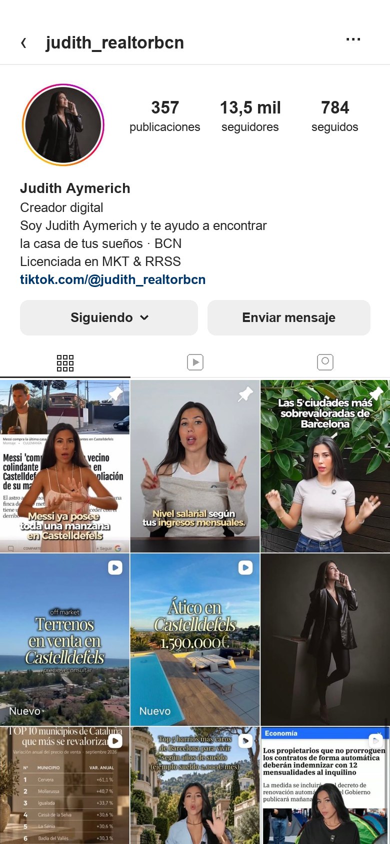 Perfil de Instagram de Judith · Realtor